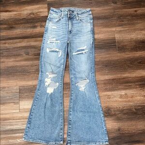 American Eagle Outfitters Light Blue Distressed Flare Jeans